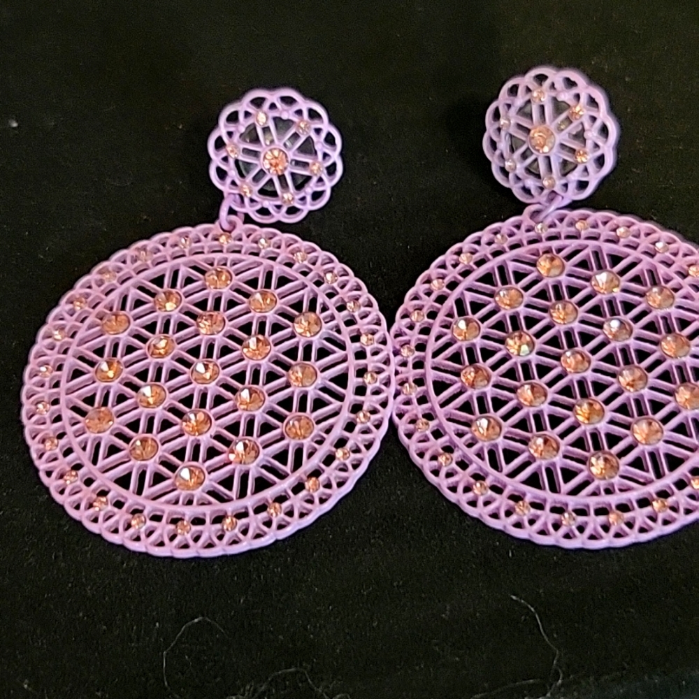 Lavender pierced earrings with rhinestones. NWOT
